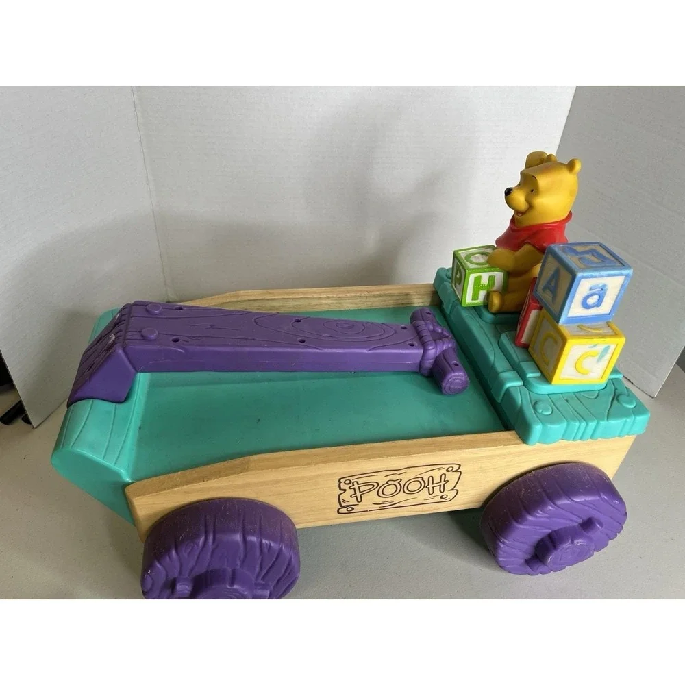 VTG Disney Winnie The‎ Pooh ABC Singing Lighted Wagon w/Alphabet Wooden Blocks